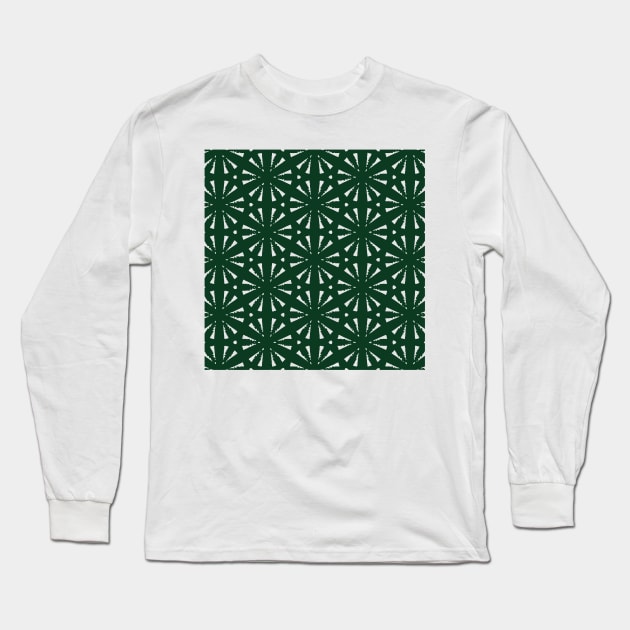 Polynesian Kelly Green Circle Leaf Tropical Pattern Long Sleeve T-Shirt by pelagio